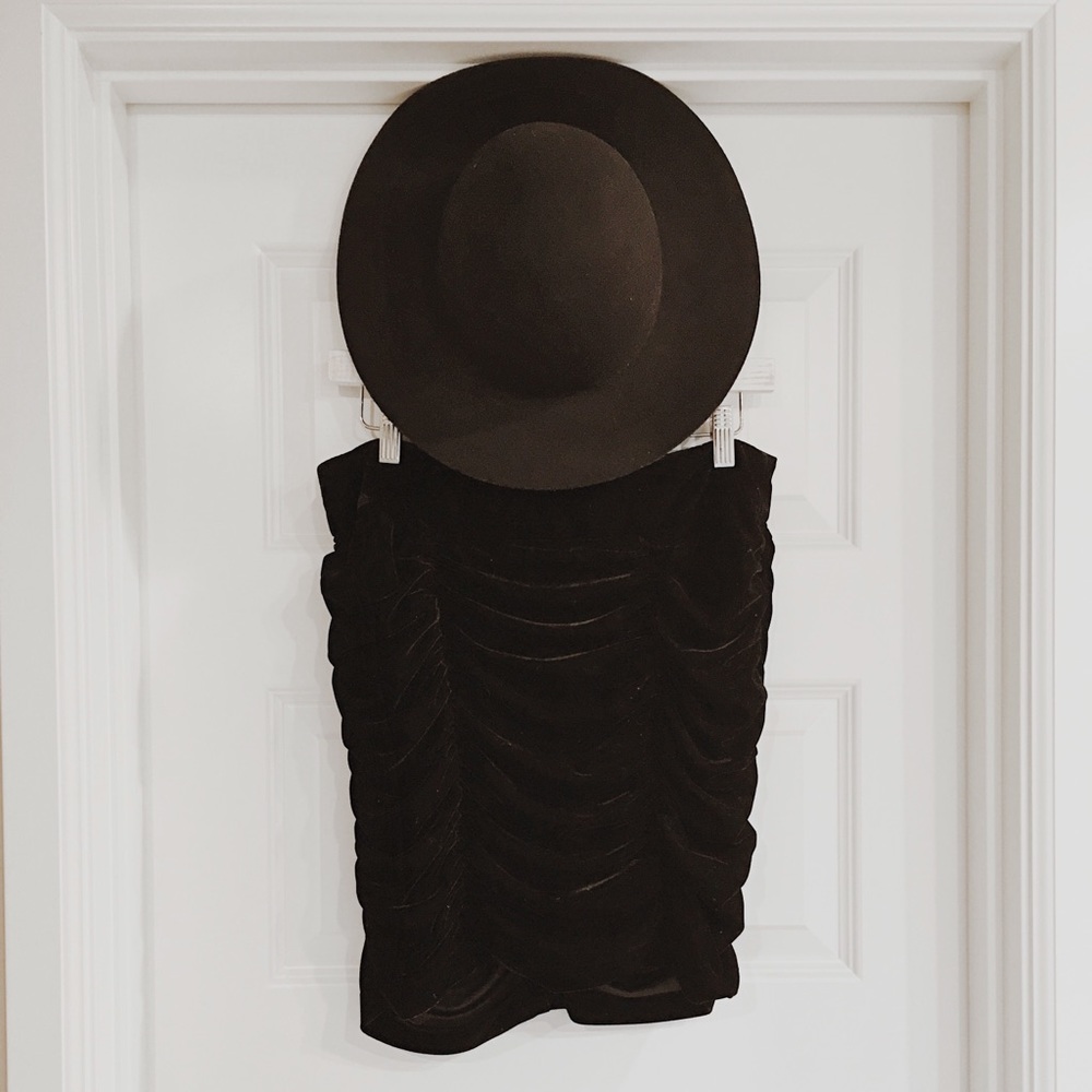 Black Velvet Ruched Mini Skirt